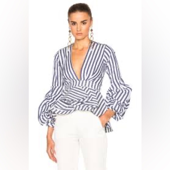 AOMEI ORIGAMI PEPLUM STRIPED TOP - Picture 2 of 12